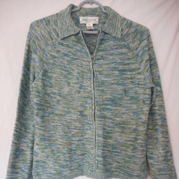 Jones Wear Green Zip front Cardigan Sweater - Picture 1 of 6